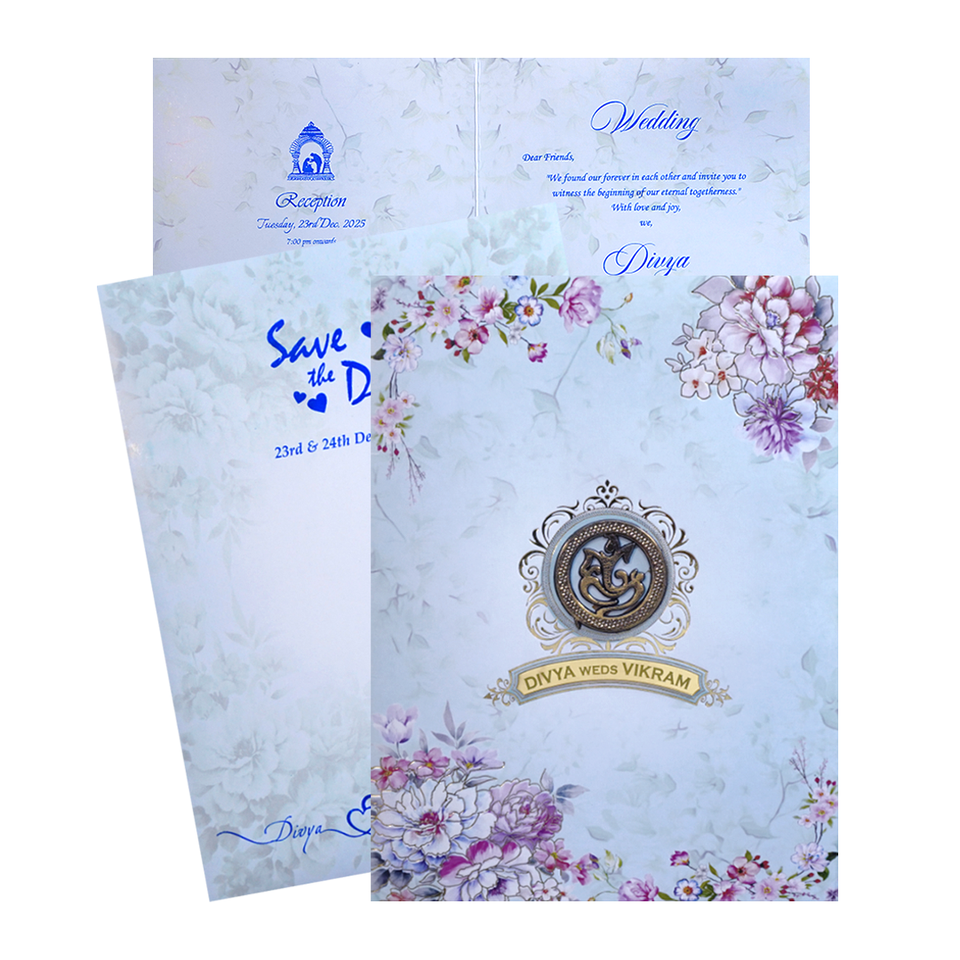 Sky Blue Classic Floral Design With Name Plate-KNKC4055-King of Cards