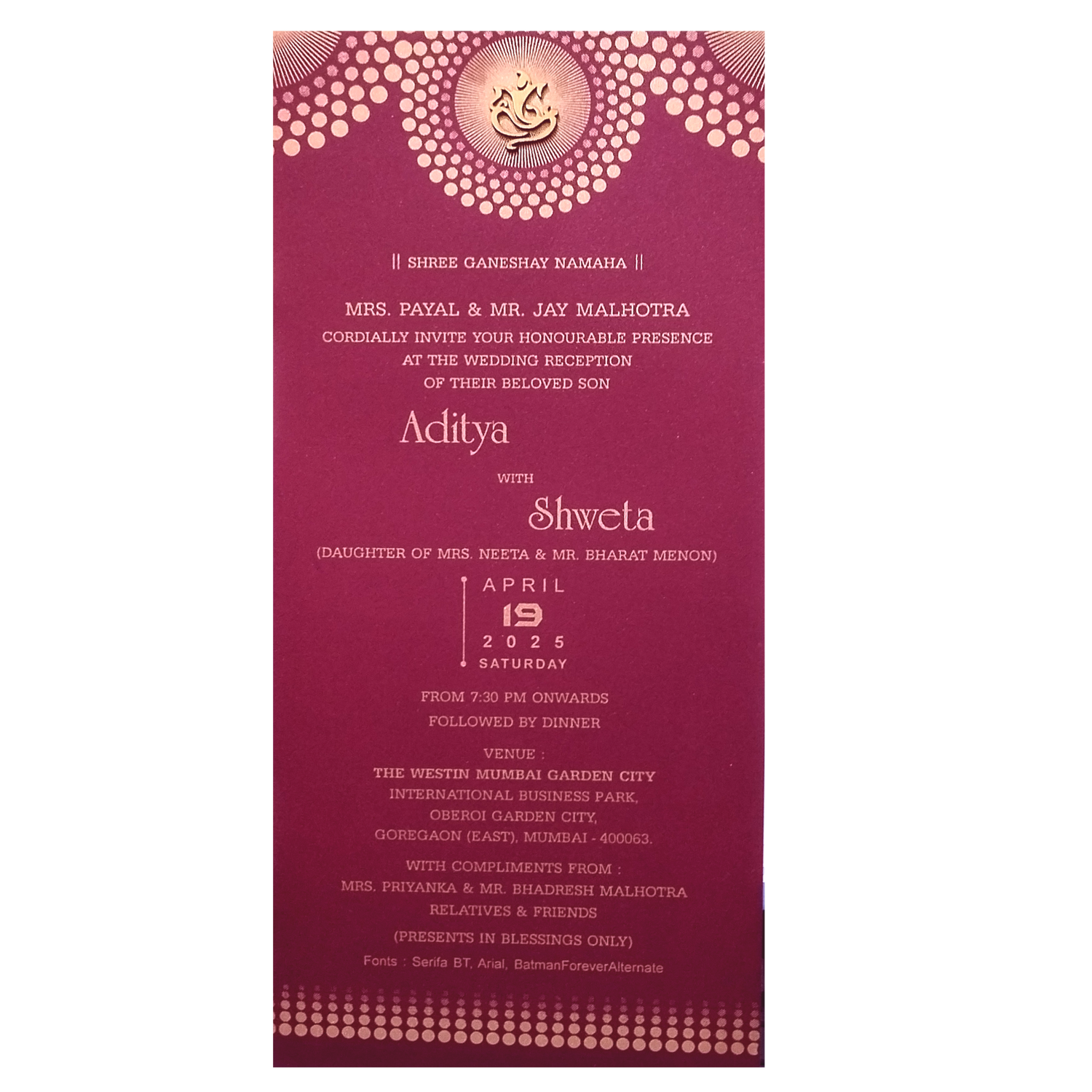 Dark Raspberry Single Wedding Card-KRCS7101