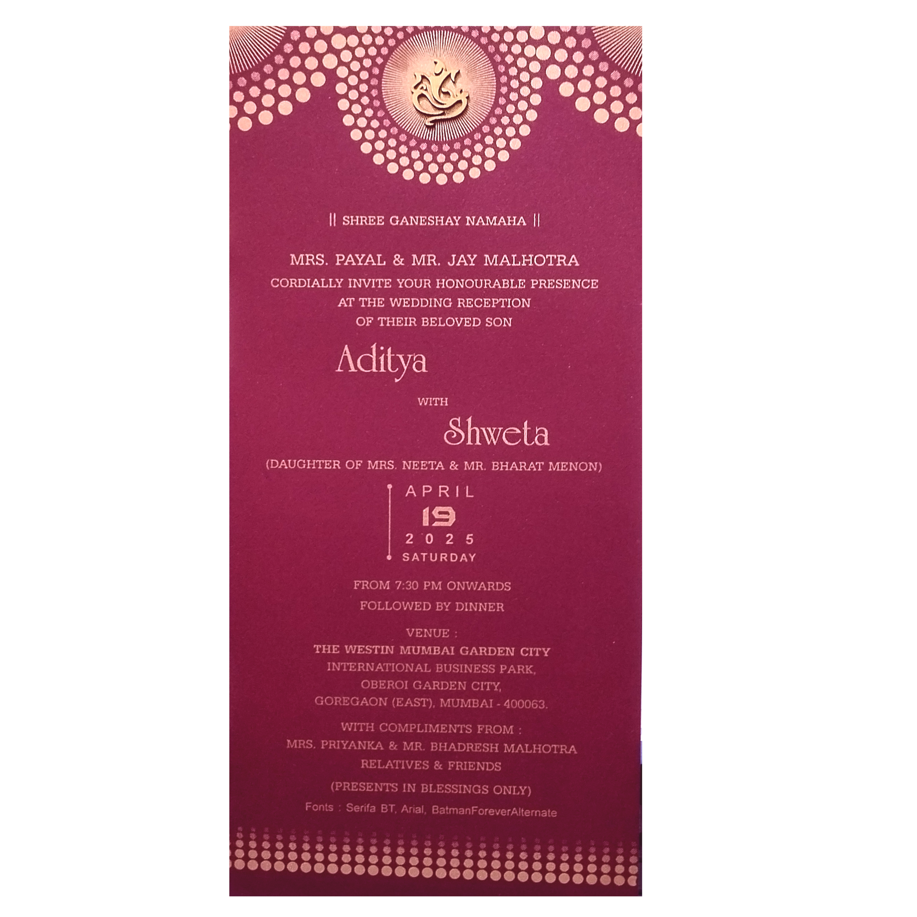 Dark Raspberry Single Wedding Card-KRCS7101