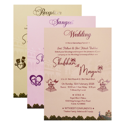 Cream Royal Procession Wedding Card-KSH73330