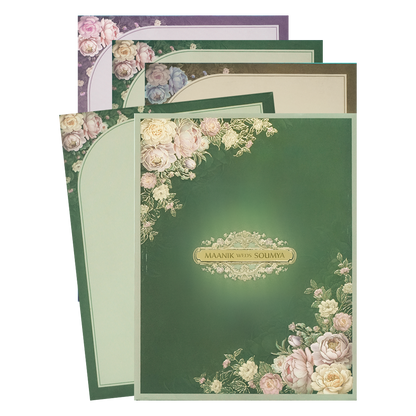 Check out Dark Green Floral Padded Wedding Card at best price.✅WhatsApp Support ✅Express Delivery.|King of cards.
