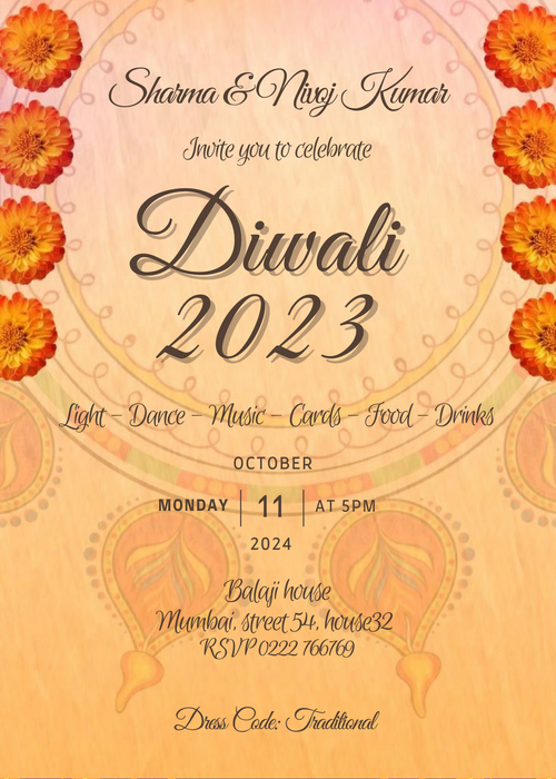 Beige Floral Diwali Invitation-AADWI002