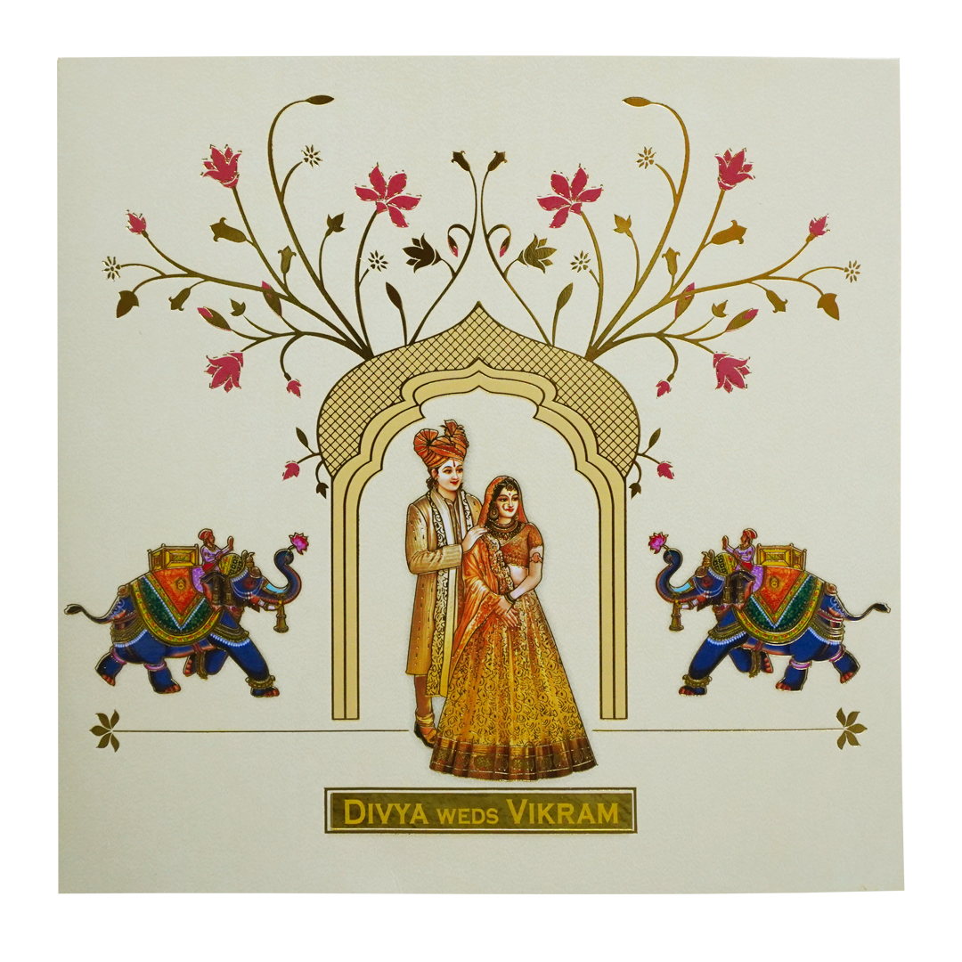 Lime Yellow Textured Bride &amp; Groom Wedding Card-KNKD8111