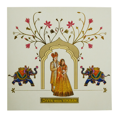 Lime Yellow Textured Bride &amp; Groom Wedding Card-KNKD8111