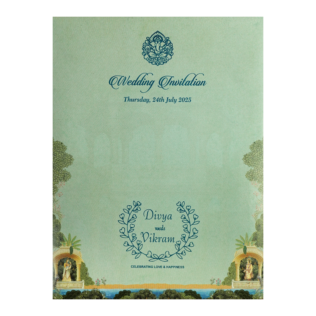 Buy Green Mughal Gatefold Wedding Card