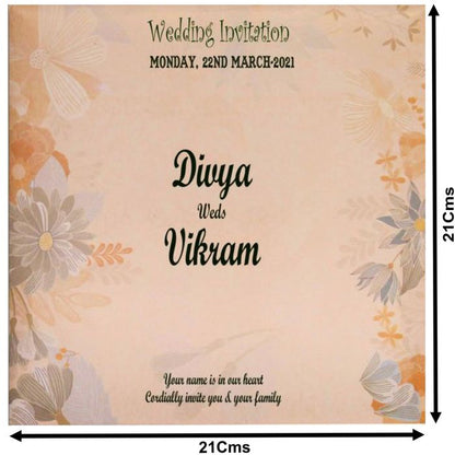 Orange Offset Floral Wedding Card With Name Plate and Gold Foiling-KNBY5405-King of Cards