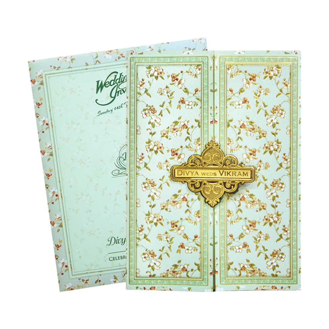 Green Floral Nameplate Door Invitation Card-KNTY6803