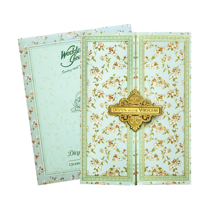 Green Floral Nameplate Door Invitation Card-KNTY6803