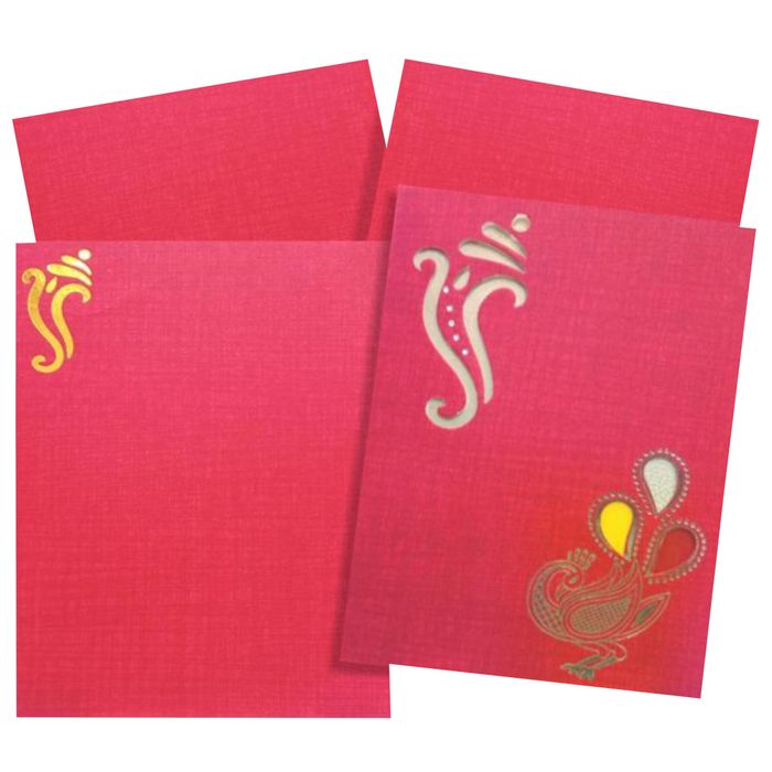 Red Die Cut Ganesha And Peacock Design-King of Cards
