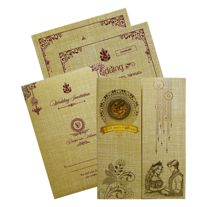 Mustard Yellow Door Style Wedding Card-King of Cards