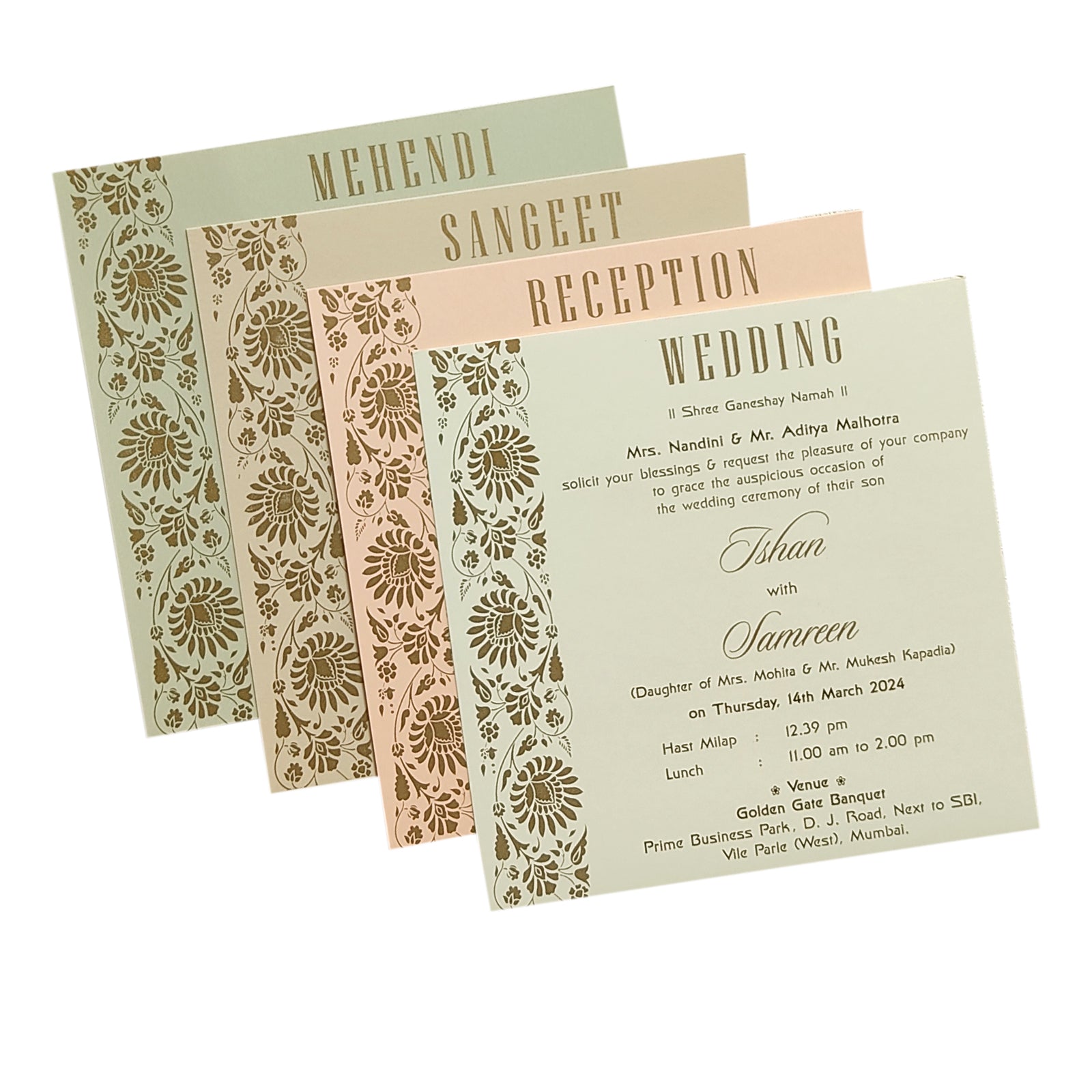 Gold Embossed Floral Invitation Card-KRC29352