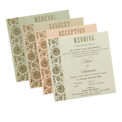 Gold Embossed Floral Invitation Card-KRC29352