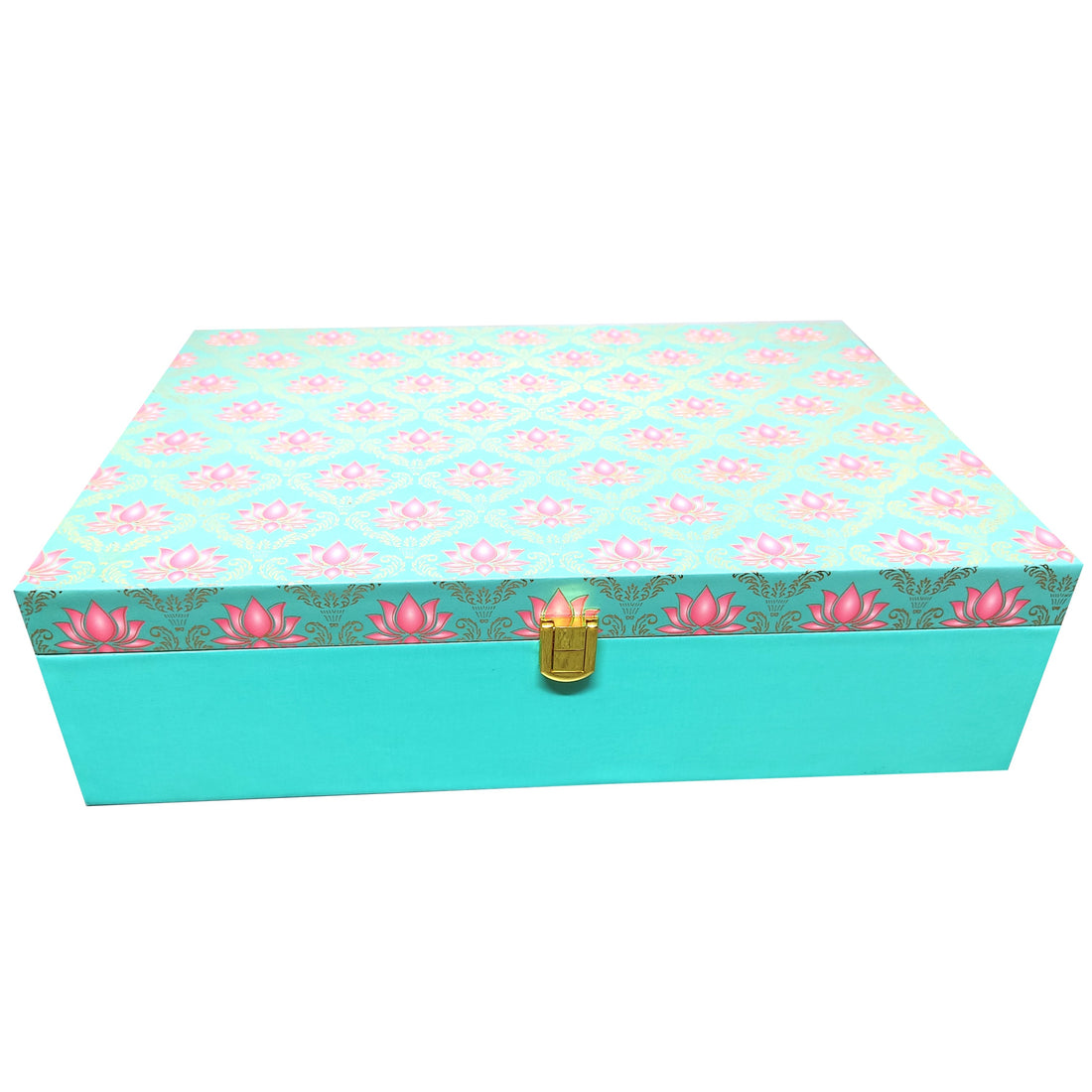 Green With Pink Floral Large Box Invitation-KBX0606