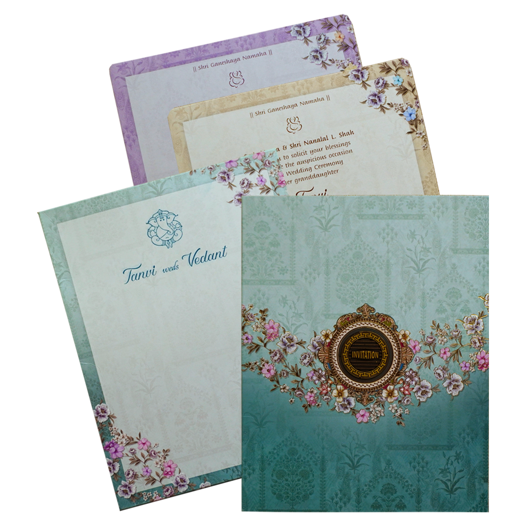 Blue Floral Box Invitation Card-KRC30540