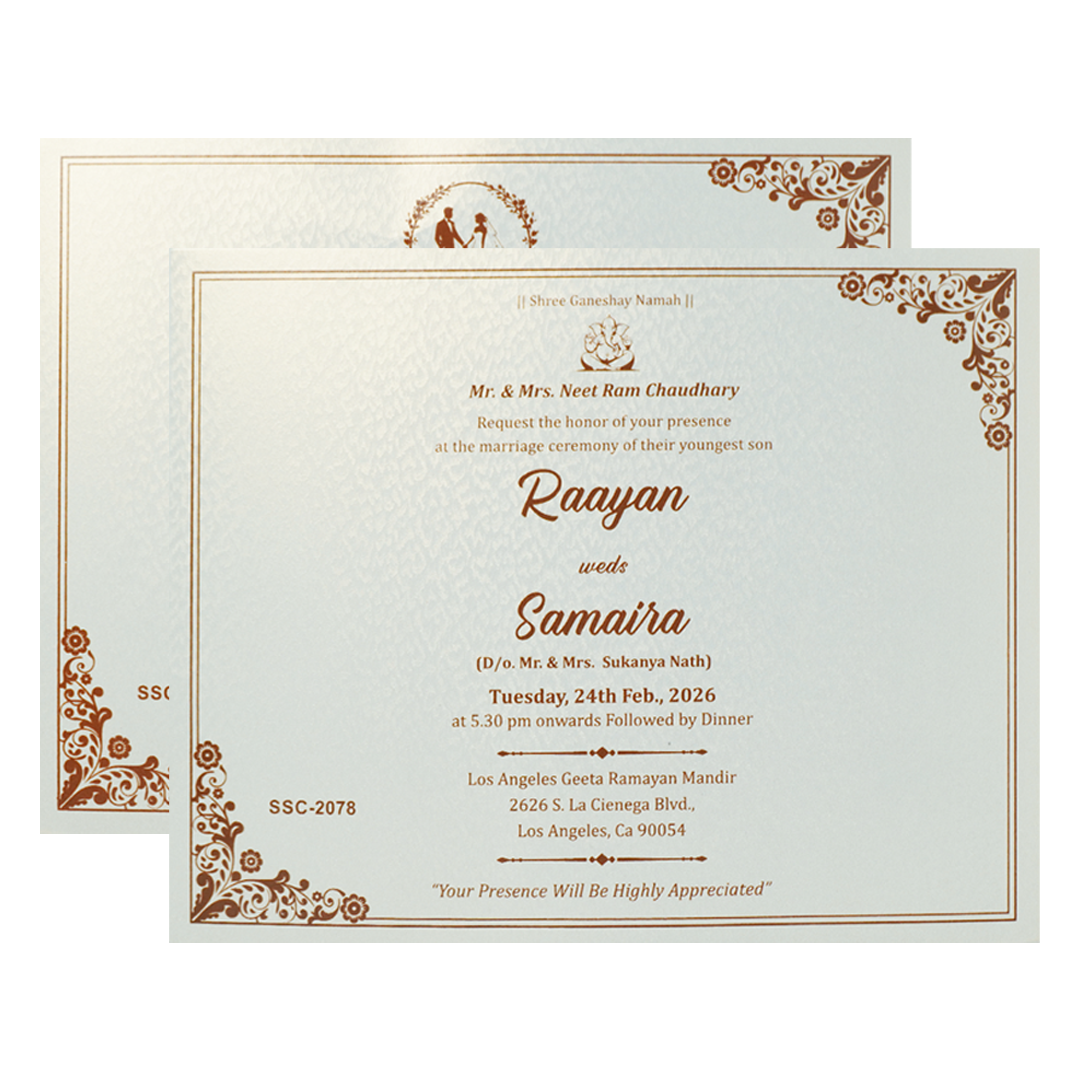 White Gold Embossed Floral Padded Wedding Card-KSSC2078