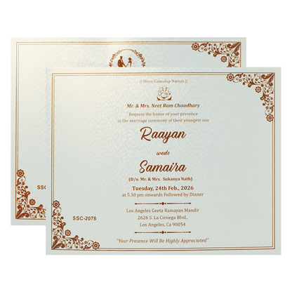 White Gold Embossed Floral Padded Wedding Card-KSSC2078
