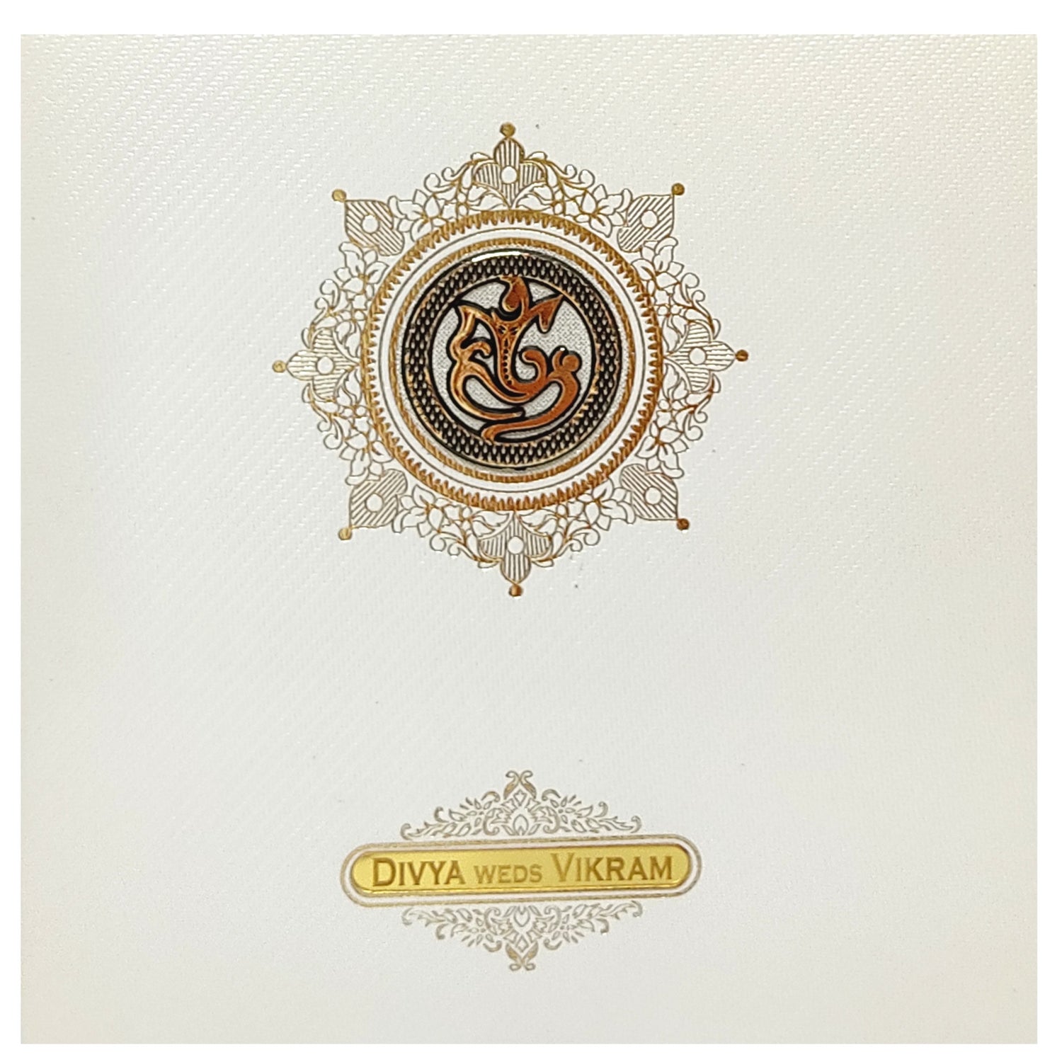 White Ganesha Invitation Card With Name Plate-KNK839MC