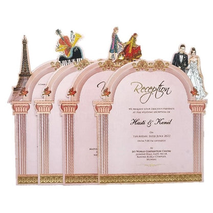 Pink Ultra Premium Laser Cut Bride And Groom Wedding Card-KNKUP047