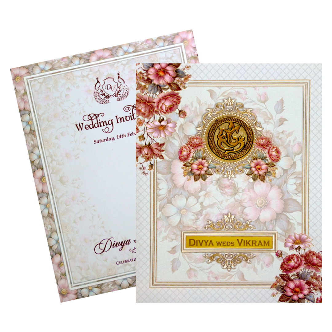 White Gray Floral Design Marriage card-KNKC4076