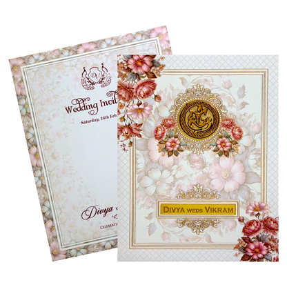 White Gray Floral Design Marriage card-KNKC4076