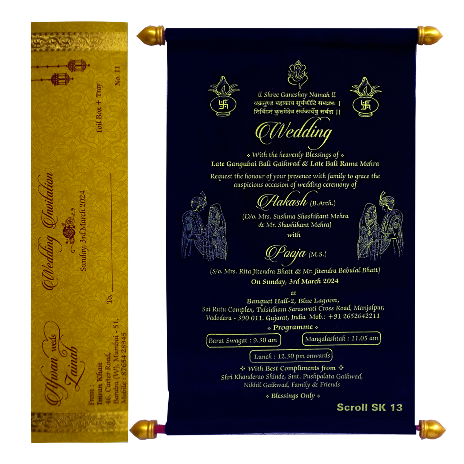 Dark Navy Blue Velvet Scroll Card-KJTS0013