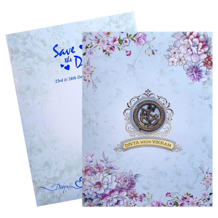 Sky Blue Classic Floral Design With Name Plate-KNKC4055-King of Cards