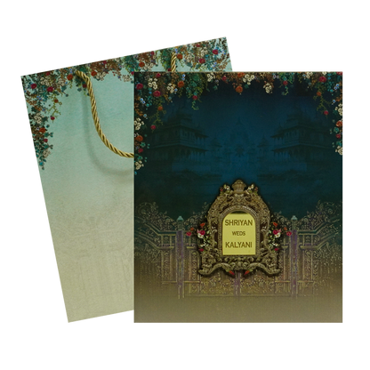 Dark Teal Blue Padded Invitation Box-KSI12320