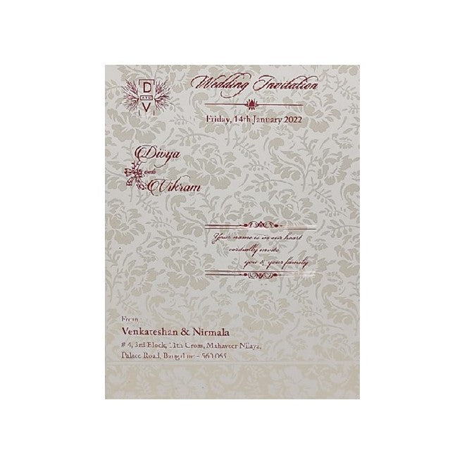 Grey Screen Embossed Floral Invitation Card-KNCBN138