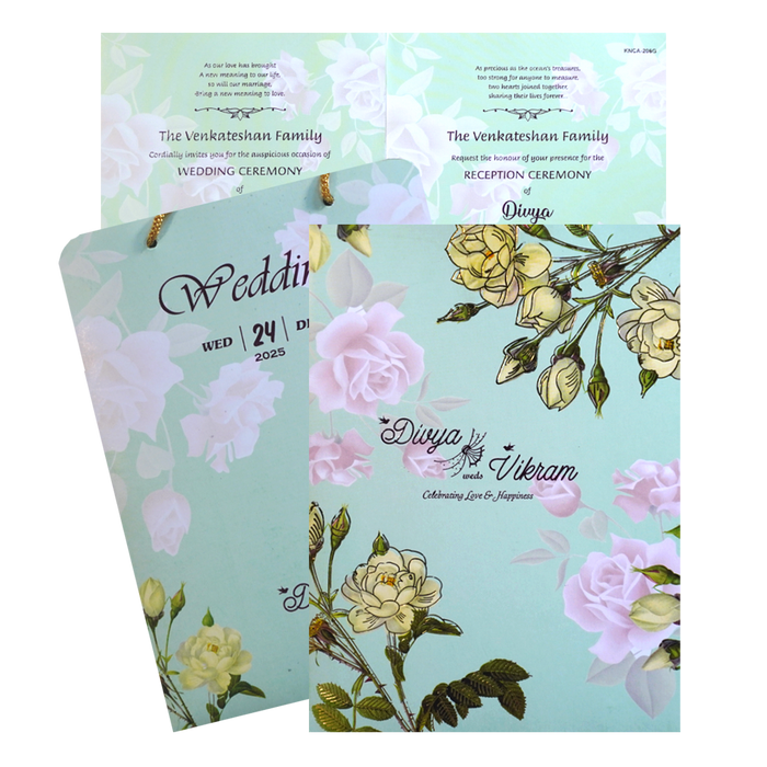 Green Classic Pastel Multicolour Floral Offset Print Design-KNCA206G-King of Cards