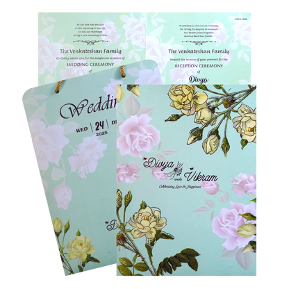 Green Classic Pastel Multicolour Floral Offset Print Design-KNCA206G-King of Cards