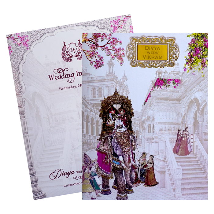 Lavender Elephant Dholi Invitation Card-King of Cards
