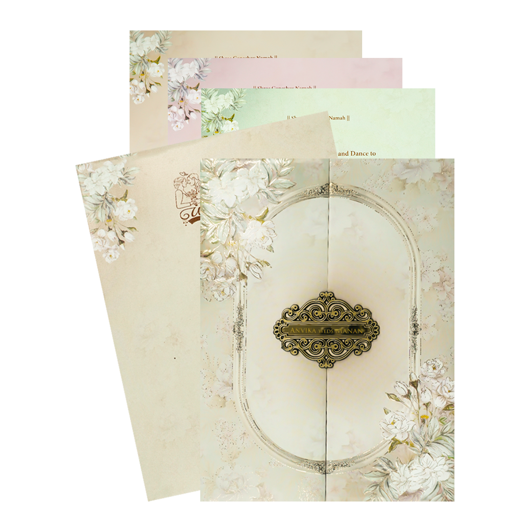 Check out Beige Floral Padded Wedding Card at best price. ✅WhatsApp Support ✅Express Delivery.|King of cards.