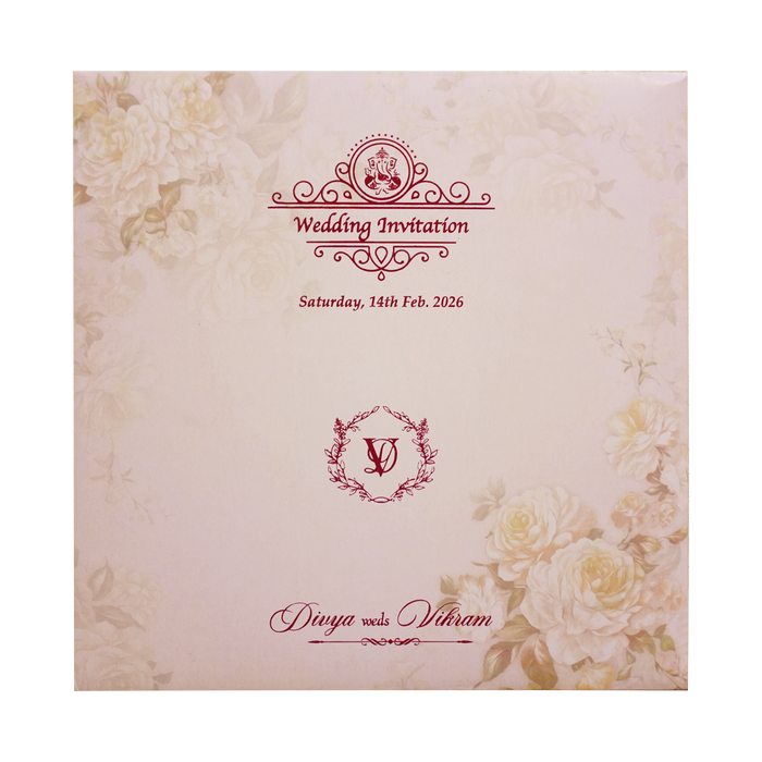 Berry Pink Floral Offset Print Invitation With Name Plate-KNKBY5406-King of Cards
