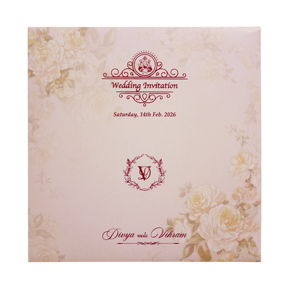 Berry Pink Floral Offset Print Invitation With Name Plate-KNKBY5406-King of Cards