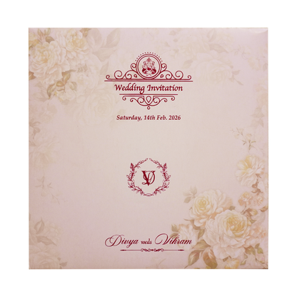 Pink Yellow Rose Floral Wedding Card-KNKBY5406