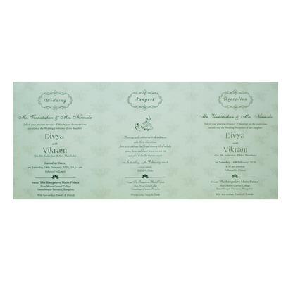 Pastel Green Floral Laser Cut 3-Fold Wedding Card-KNAV1801