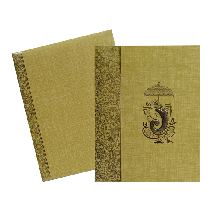Brown Gold Jumbo Met Size Wedding Card With Gold Foiling Print-KNK50140-King of Cards