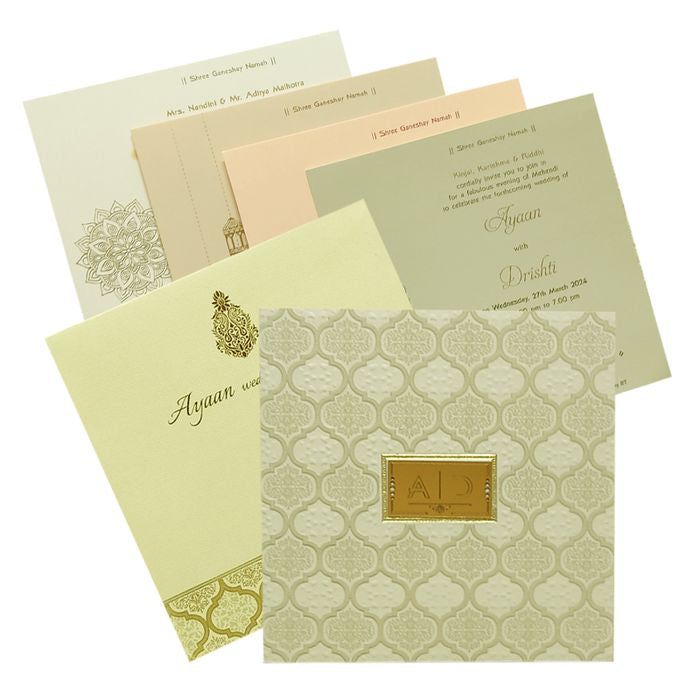 Grey Embossed Design Padded Invitation Card-King of Cards