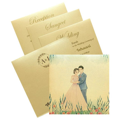 Selling Sandal caricature padded invitation card online. Buying invitation cards made easy with King of Cards! &amp;