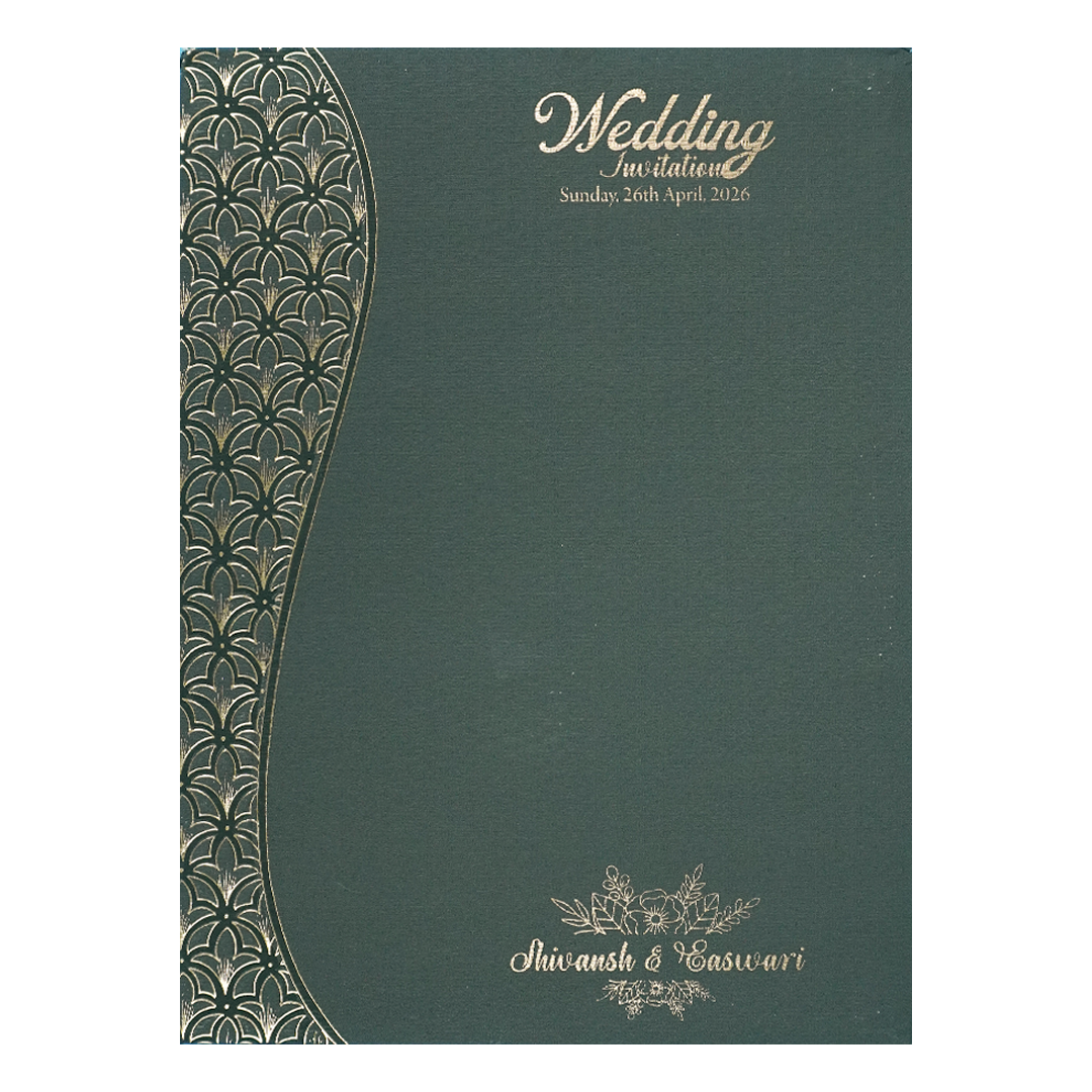 Dark Green Gold Geometric Padded Wedding Card-KSSC2200