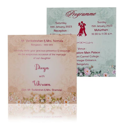 Blue Premium Padded Floral Card With Gold Border-KNC5601B-King of Cards