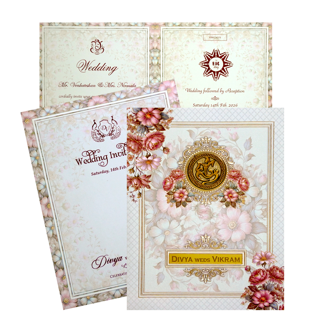 White Gray Floral Design Marriage card-KNKC4076