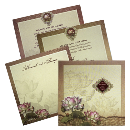 Light Brown Lotus Padded Wedding Card-King of Cards
