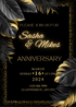 Black Glitter And Leaves Anniversary Party Invitation-AAAPI004