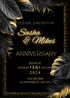 Black Glitter And Leaves Anniversary Party Invitation-King of Cards
