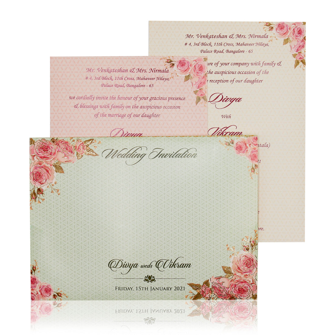 Pink Floral Design In Horizontal Pattern Invitation Card-KNBT2060