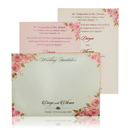 Pink Floral Design In Horizontal Pattern Invitation Card-KNBT2060