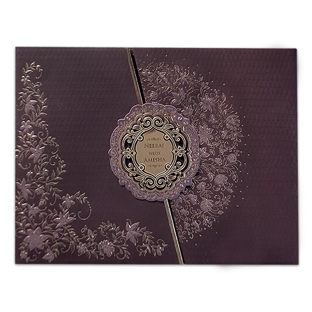 Purple Floral Gold Padded Wedding Card-KSSC2260
