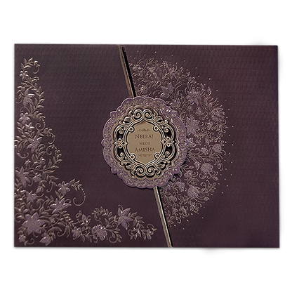 Purple Floral Gold Padded Wedding Card-KSSC2260