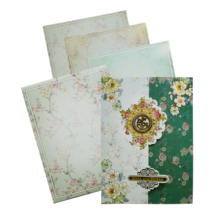 Green Floral Three-Fold Wedding Card-King of Cards